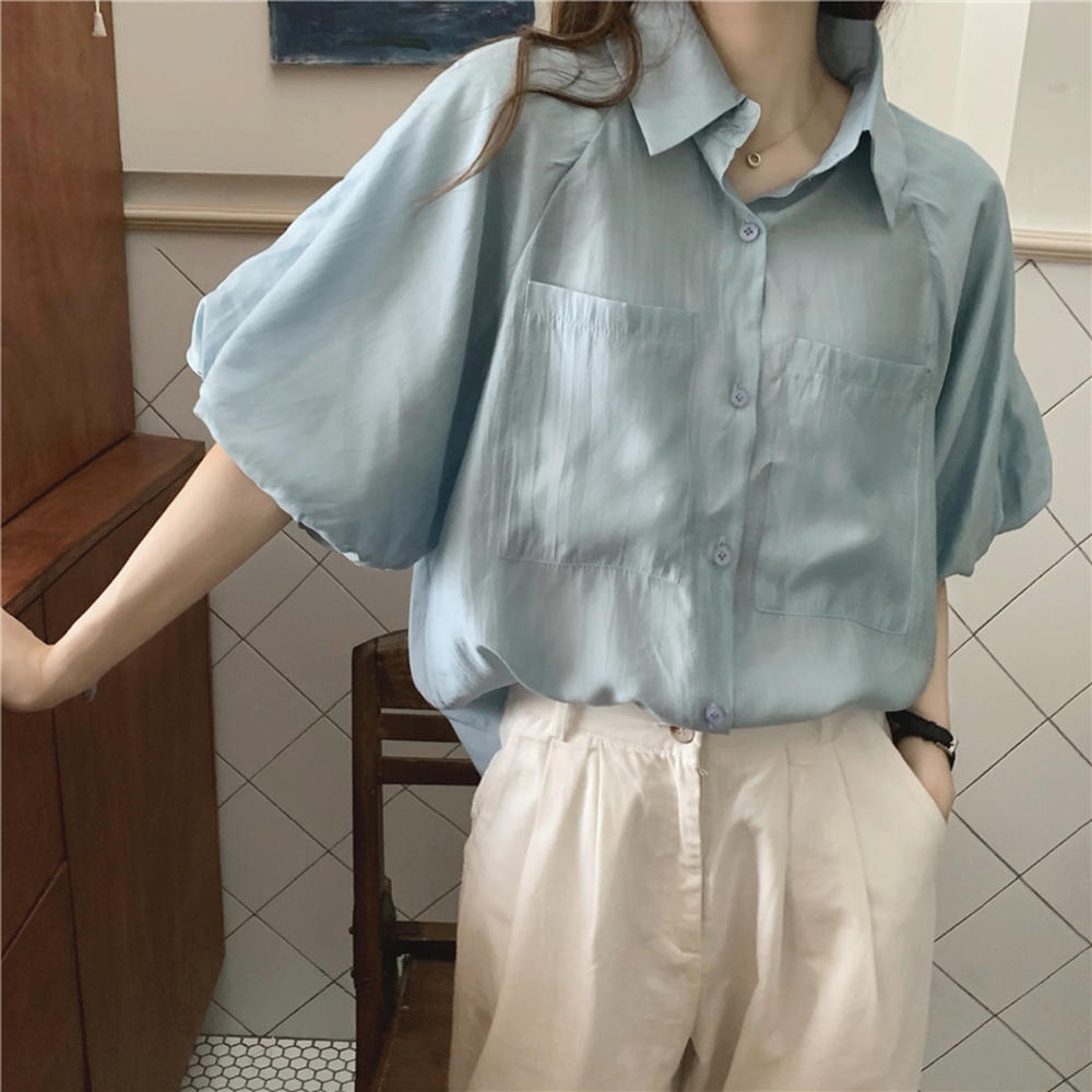 Áo Sơ Mi Tay Phồng Cổ Bẻ Phong Cách Retro 50049