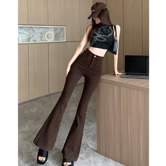 Quần Jeans Nữ Lưng Cao Ống Loe Thời Trang