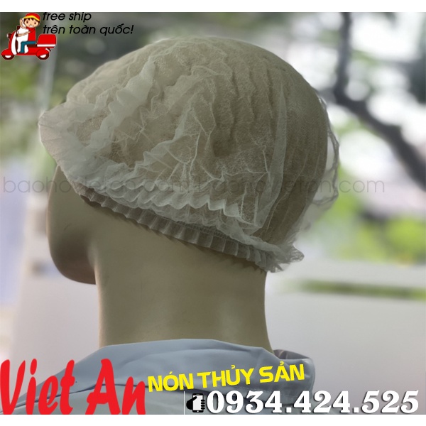 50 Nón Con Sâu Thủy Sản Màu trắng vải không dệt.