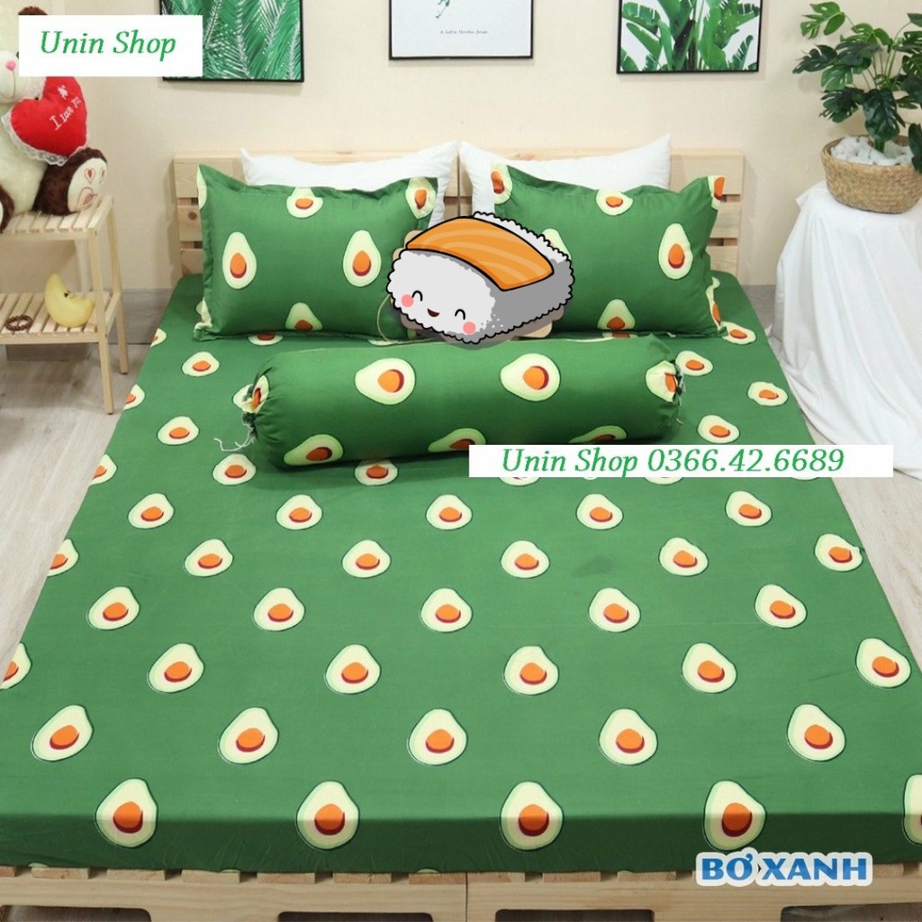 (Sale lớn) Bộ 3 món ga kèm 2 áo gối m6/m8/2m2, drap bo chun bọc nệm mẫu Đoraemon poly cotton