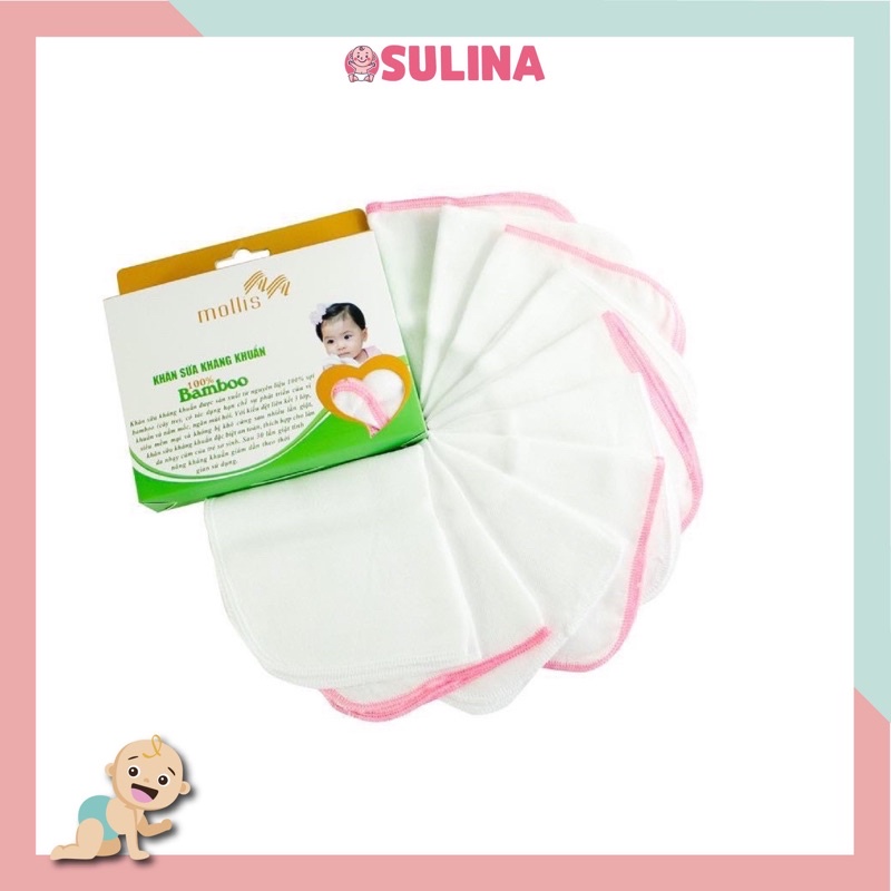 Khăn mặt cho bé siêu mềm xô sữa Mollis trẻ em kháng khuẩn hộp 10 khăn SULINA OFFICIAL P940