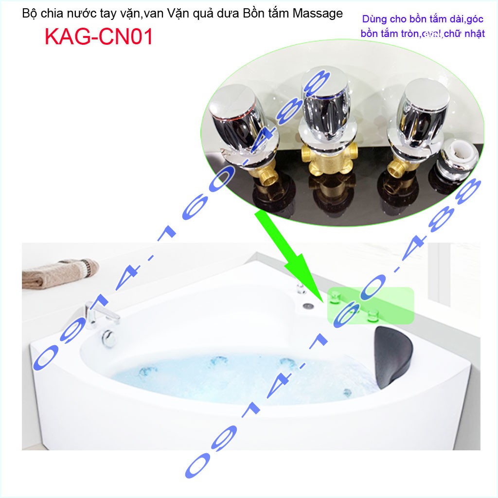 Van chia nước bồn tắm massage, bộ chia nước bồn mát xa KAG-CN01 tay vặn