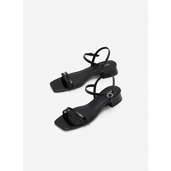 Vascara GIÀY SANDAL GÓT TRỤ QUAI ĐÔI PHỐI BRAID - SDK 0325 - MÀU ĐEN