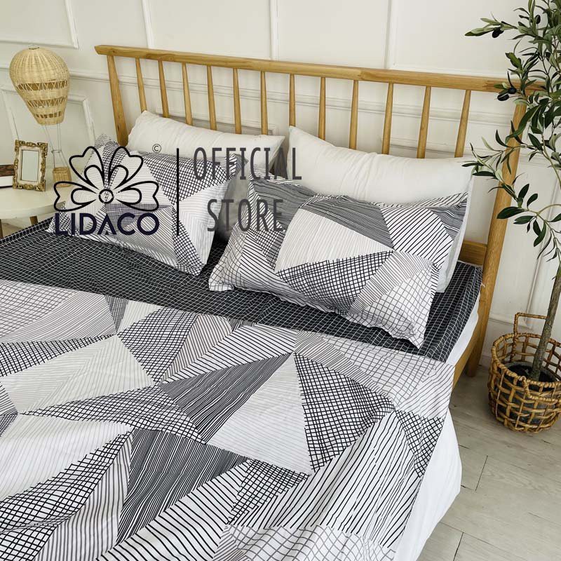 [Mã LIFEMALL2505 giảm 10% đơn 250K] Bộ chăn ga gối cotton poly Lidaco Tam Giác Trắng Đen SP001226 | BigBuy360 - bigbuy360.vn
