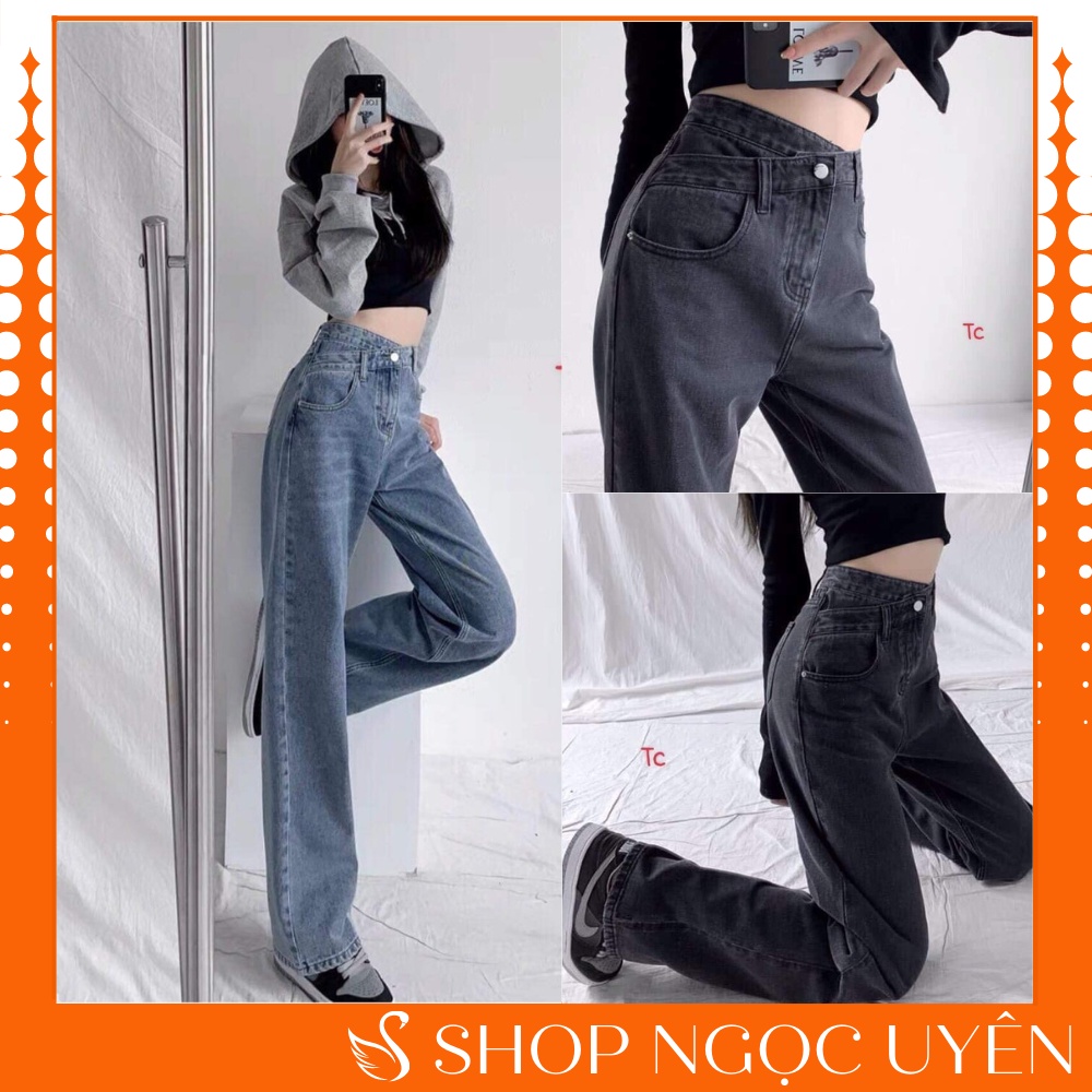 Quần Jeans Bò Ống Rộng Nữ Cạp Chéo Chất Bò Mềm - Ngọc Uyên Store