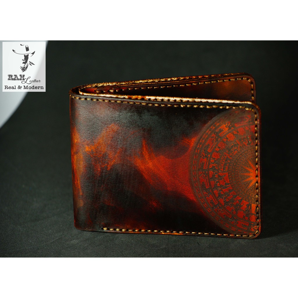 Ví nam Nữ Da Bò Italia Vegtan RAM Leather Khắc Trống Đồng Việt Nam Nâu Medium Brown