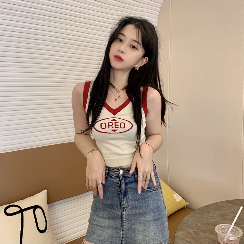 Áo croptop dệt kim hai lớp màu sắc vintage | BigBuy360 - bigbuy360.vn