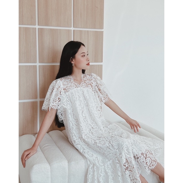 Đầm Ren Đuôi Cá Thiết Kế Tay Cánh Tiên Phom Suông Ren Tỉa Chân Tỉ Mỉ Mặc Đi Tiệc Hay Đi Làm Cực Xinh