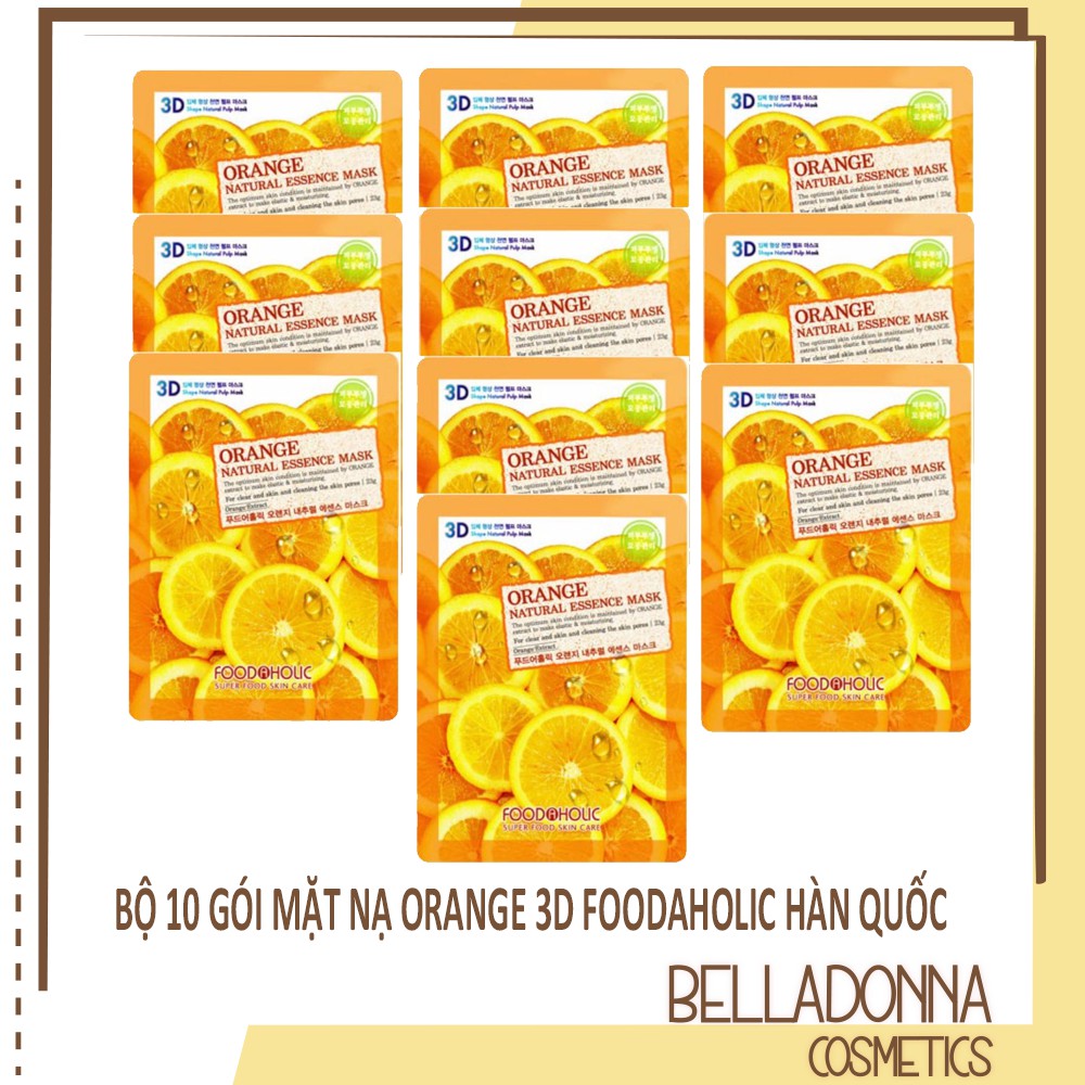 [CHÍNH HÃNG] Bộ 10 Gói Mặt Nạ Dưỡng Da Mịn Màng 3D Foodaholic Orange Natural Essence Mask 23ml x10