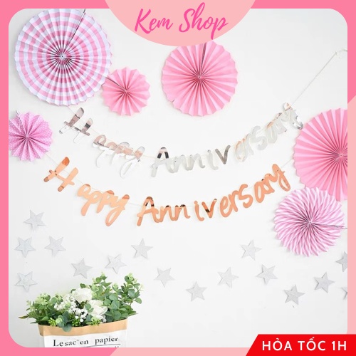 Dây chữ Happy Anniversary CNC ánh kim trang trí tiệc kỷ niệm - Kem Shop K215