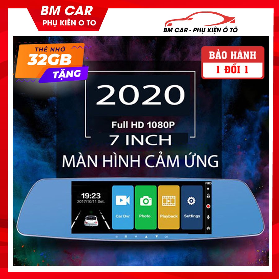 [TẶNG THẺ NHỚ 32GB] Camera hành trình Gương Chiếu Hậu ô tô Ekleva 7 Inch Màn Hình Cảm Ứng, Cảm Biến Chuyển Động - BM999