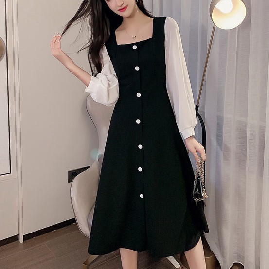 Đầm tay dài phối màu phong cách cổ điển cho nữ | BigBuy360 - bigbuy360.vn