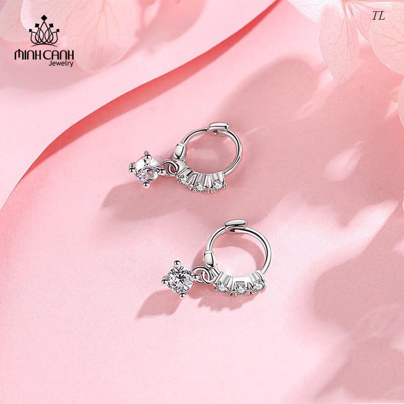 Bông Tai Bạc Ý S925 Dạng Tròn Treo Đá - Minh Canh Jewelry