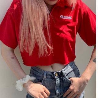 Áo ERRORIST polo crop màu đỏ/xanh navy/ hồng