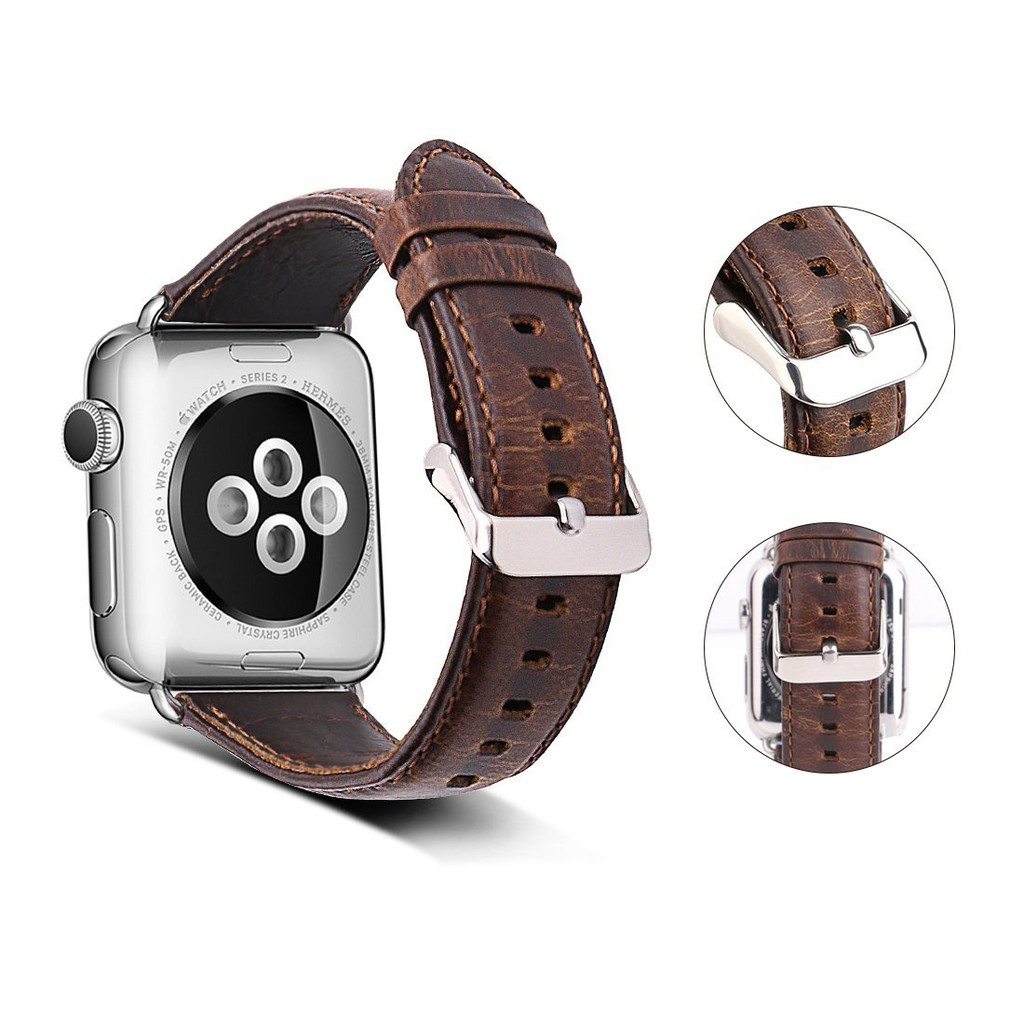 Dây đeo thay thế chất liệu da phong cách cổ điển cho Apple Watch 1/2/3 4 5 6 SE 7