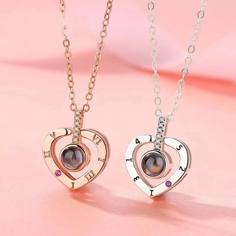 Vòng cổ mặt dây chuyền tình yêu chiếu chữ &quot;Tôi yêu bạn&quot; lãng mạn lưu giữ cho đám cưới / quà tặng ngày của mẹ