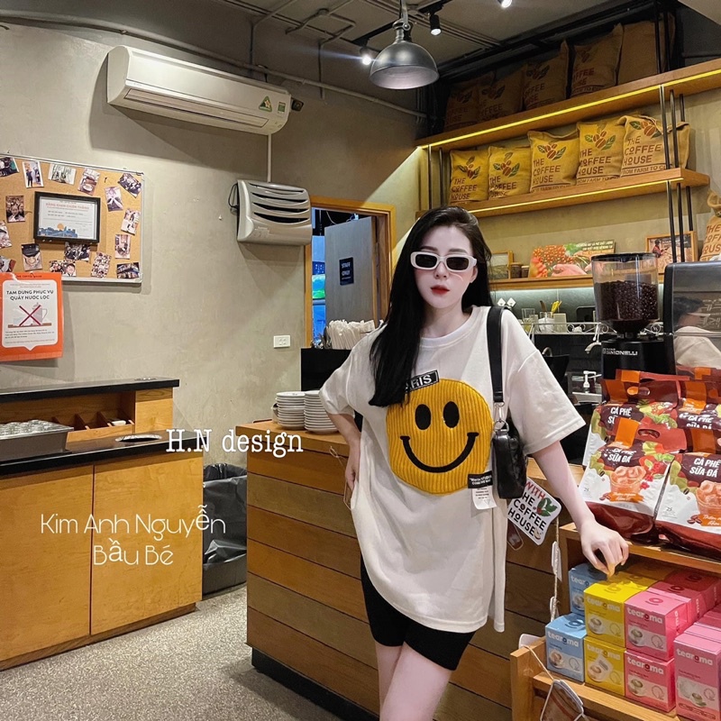 Áo thun nữ, Áo phông nữ hình mặt cười thêu nổi hàng QCL1