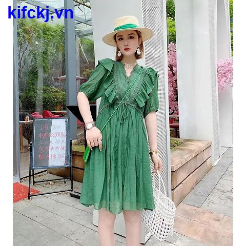 Đầm xếp ly dài trung bình vải mỏng thời trang mùa hè Hàn Quốc và Âu Mỹ 2021 sành điệu dành cho nữ