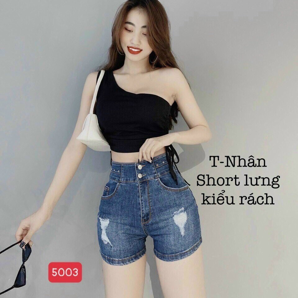 Quần short jean nữ lưng cao thêu bông hoa King168 , quần short nữ cao cấp YT02