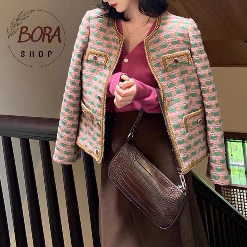 Áo khoác dạ tweed nữ Ulzzang Hàn Quốc BORA SHOP thanh lịch order