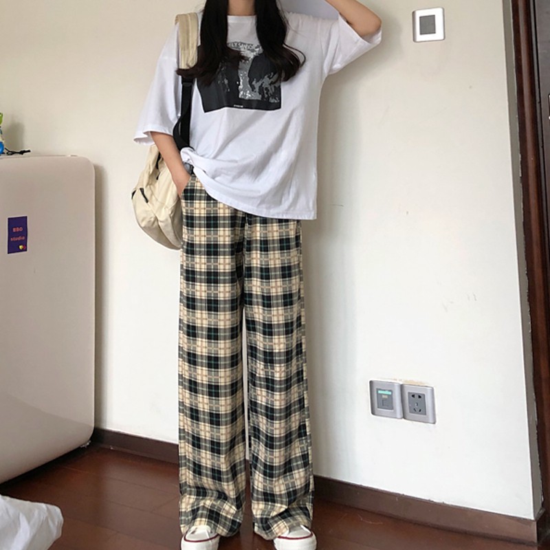 SUXI Quần Dài Ống Rộng Họa Tiết Kẻ Sọc Theo Phong Cách Retro