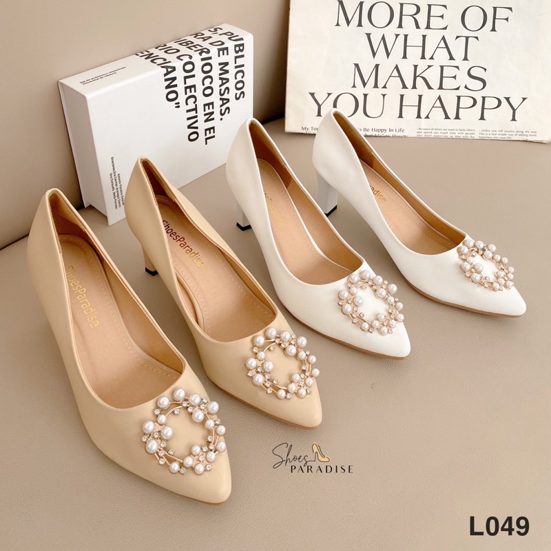 Giày cao gót 7p mũi nhọn đính đá nữ trắng giày đẹp shoes paradise L049