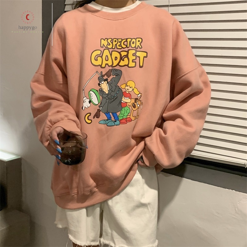 Áo sweater dài tay in hình hoạt hình dễ thương phong cách Hàn Quốc cho nữ