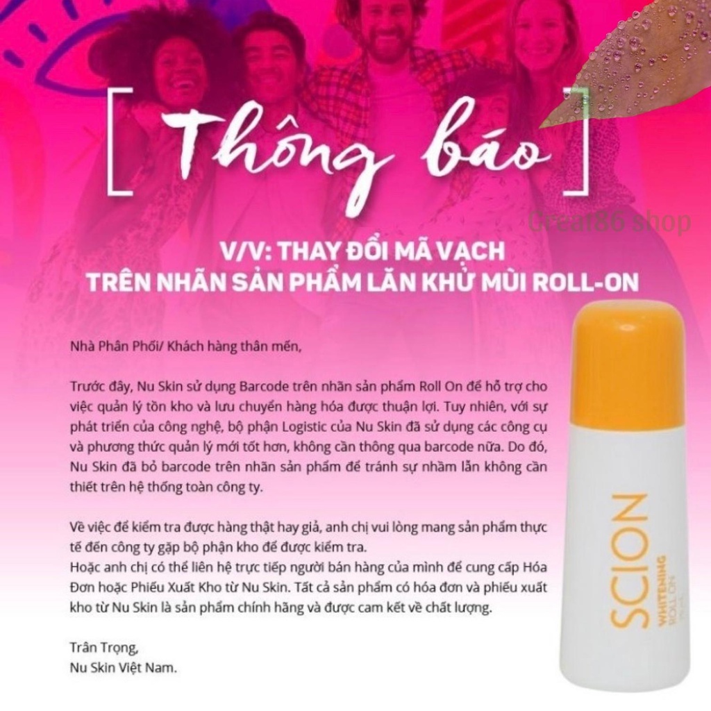 Lăn khử mùi Scion Nuskin great86shop khử mùi hôi nách hôi chân giảm thâm mẫu mới Whitening roll on 75ml