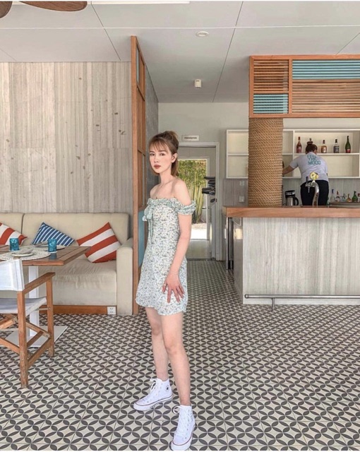 ĐẦM XINH HOẠ TIẾT HOA NHÍ TAYTAY DRESS - ĐẦM PHÍA SAU BO CHUN CÓ LÓT TRONG - ĐẦM THẮT NƠ TRƯỚC