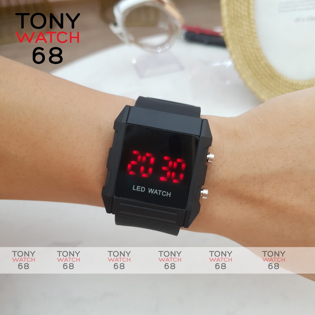 Đồng hồ điện tử nam Winsley mặt vuông dây cao su mềm siêu bền chính hãng Tony Watch 68