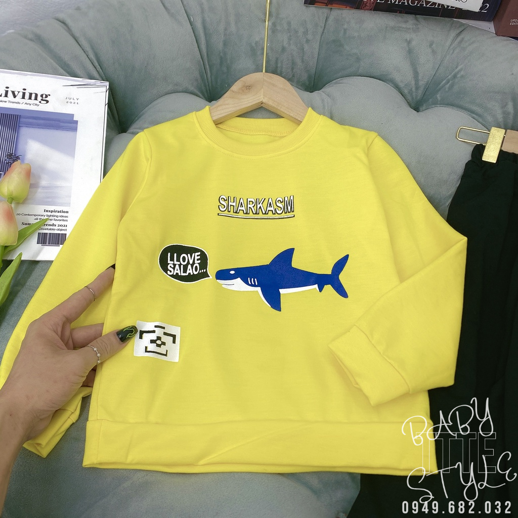 Bộ quần áo thu đông &quot;S.H.A.R.K&quot; 14-48kg cho bé trai từ 4-14 tuổi. Thiết kế đẹp. Hàng may kỹ.