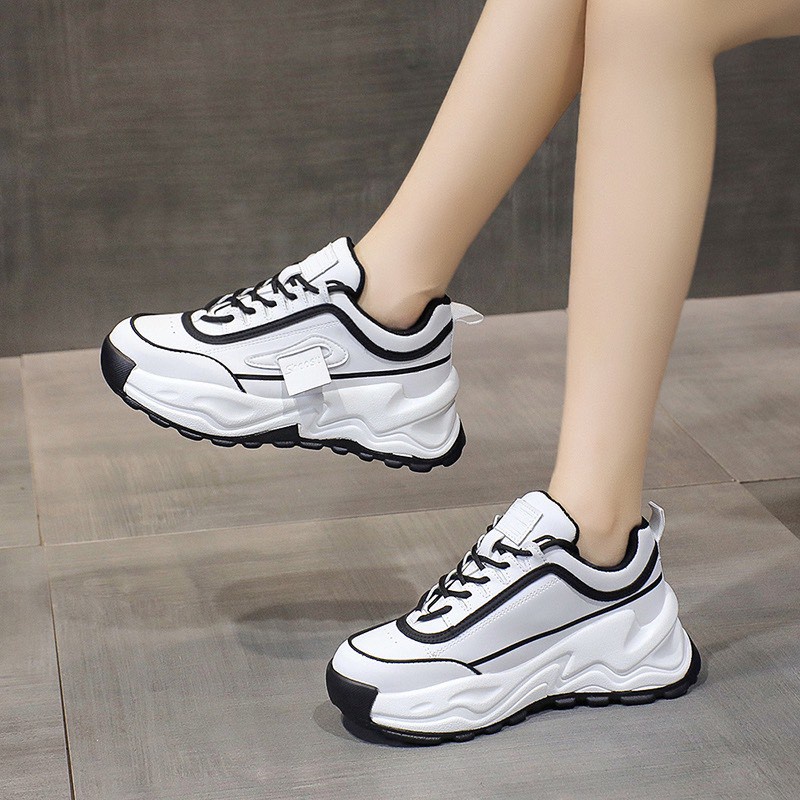 Giày MWC 0561 - Giày Thể Thao Nữ Đế Độn, Giày Thể Thao Da Mềm, Sneaker Đế Cao 5CM Cá Tính
