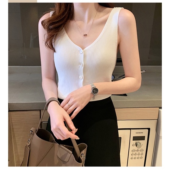 SUXI Áo Dệt Kim Hai Dây Cổ Chữ V Màu Sắc Vintage Dễ Phối Đồ Thời Trang Cho Nữ