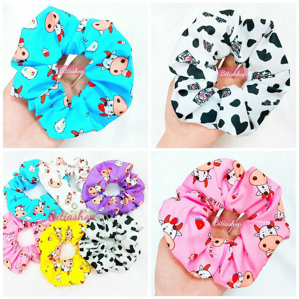 CỘT TÓC SCRUNCHIES HÌNH BÒ SỮA DỄ THƯƠNG