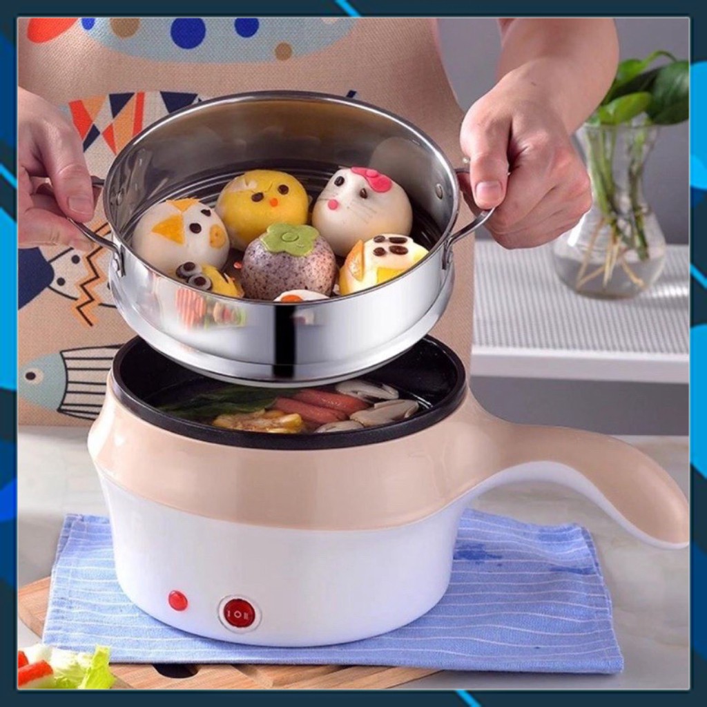 Ca nấu mỳ kêm nồi lẩu mini kèm khay hấp - Chiên xòa đa năng có tay cầm tiện dụng