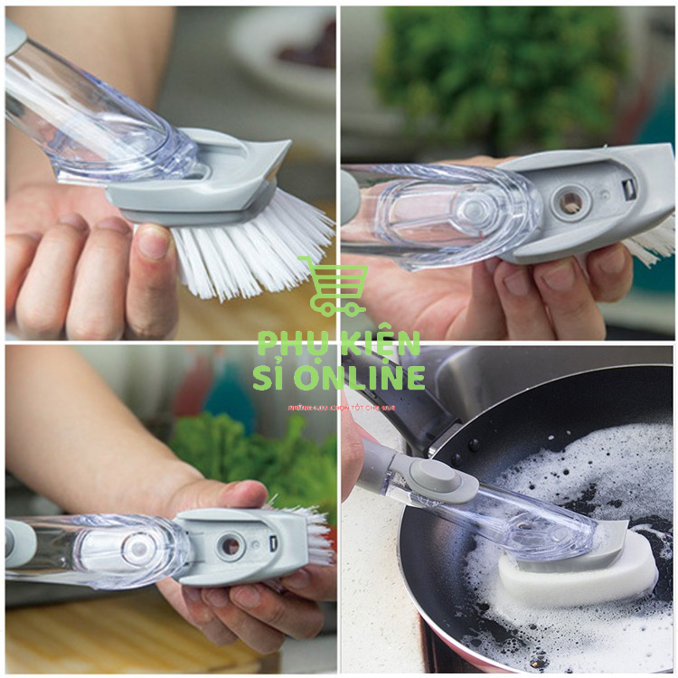 Cây Cọ chà rửa xoong nồi 2in1 CÁN DÀI/Chổi chà sàn có cán tay cầm kèm ngăn chứa xà phòng tiện dụng Store4girls