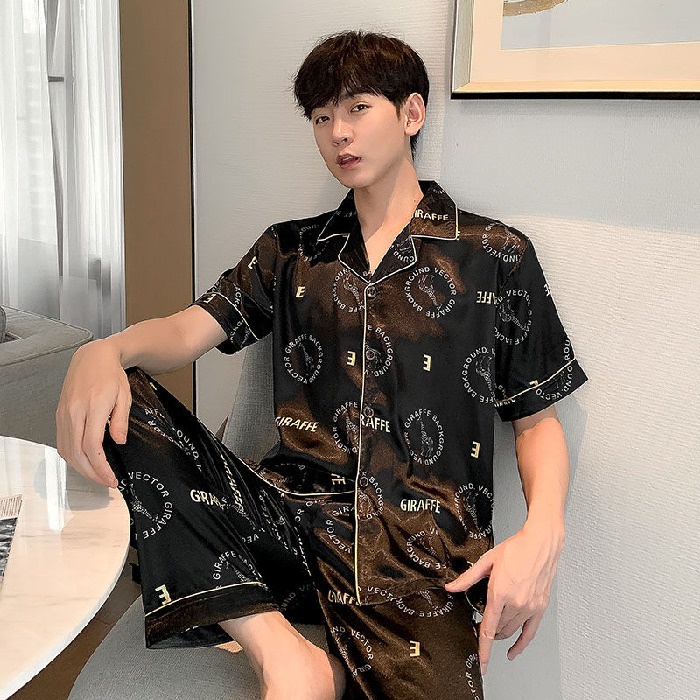 Bộ Đồ Ngủ Tay Ngắn Dáng Rộng Bằng Lụa Satin Thời Trang Hàn Quốc Dành Cho Nam Size L-5XL
