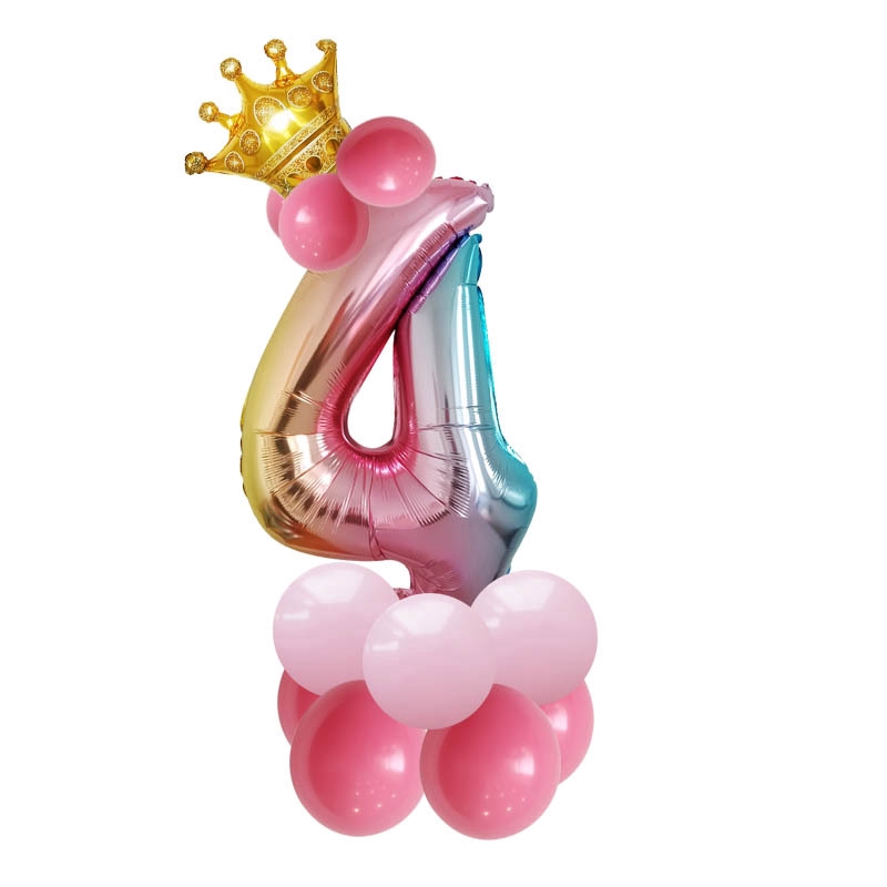 Bong Bóng Nhôm 32 Inch Hình Chữ Số Màu Cầu Vồng Dùng Trang Trí Tiệc Sinh Nhật Cho Bé