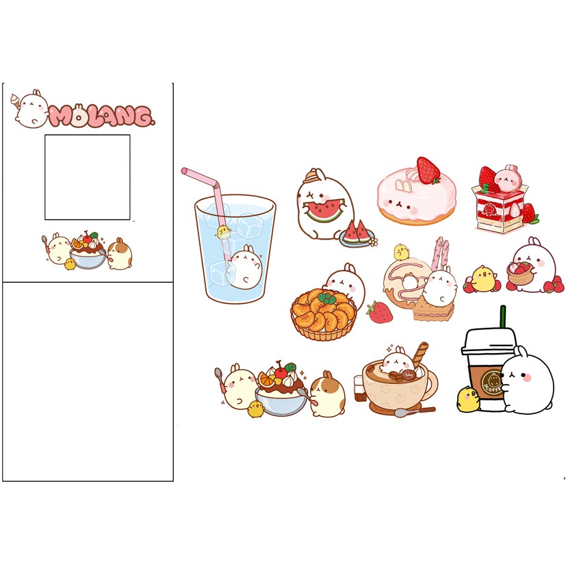 sticker molang cắt rời size to SCI1 có bao giấy cute dễ thương bullet journal