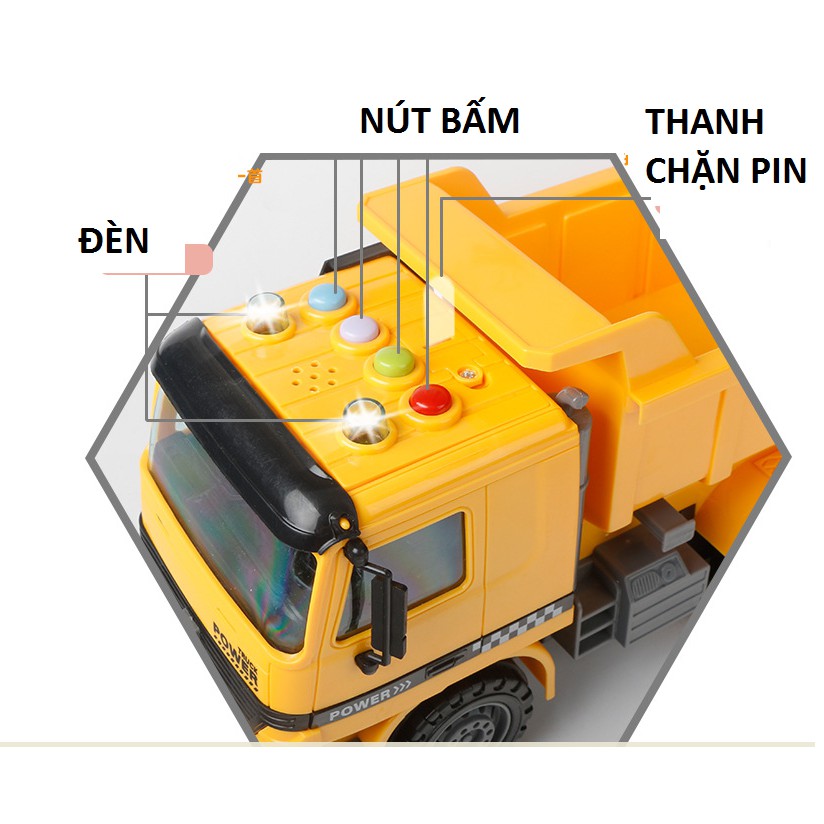 Xe bồn chở bê tông tỉ lệ 1:16 xe bằng nhựa có âm thanh và đèn có tay quay đồ chơi trẻ em