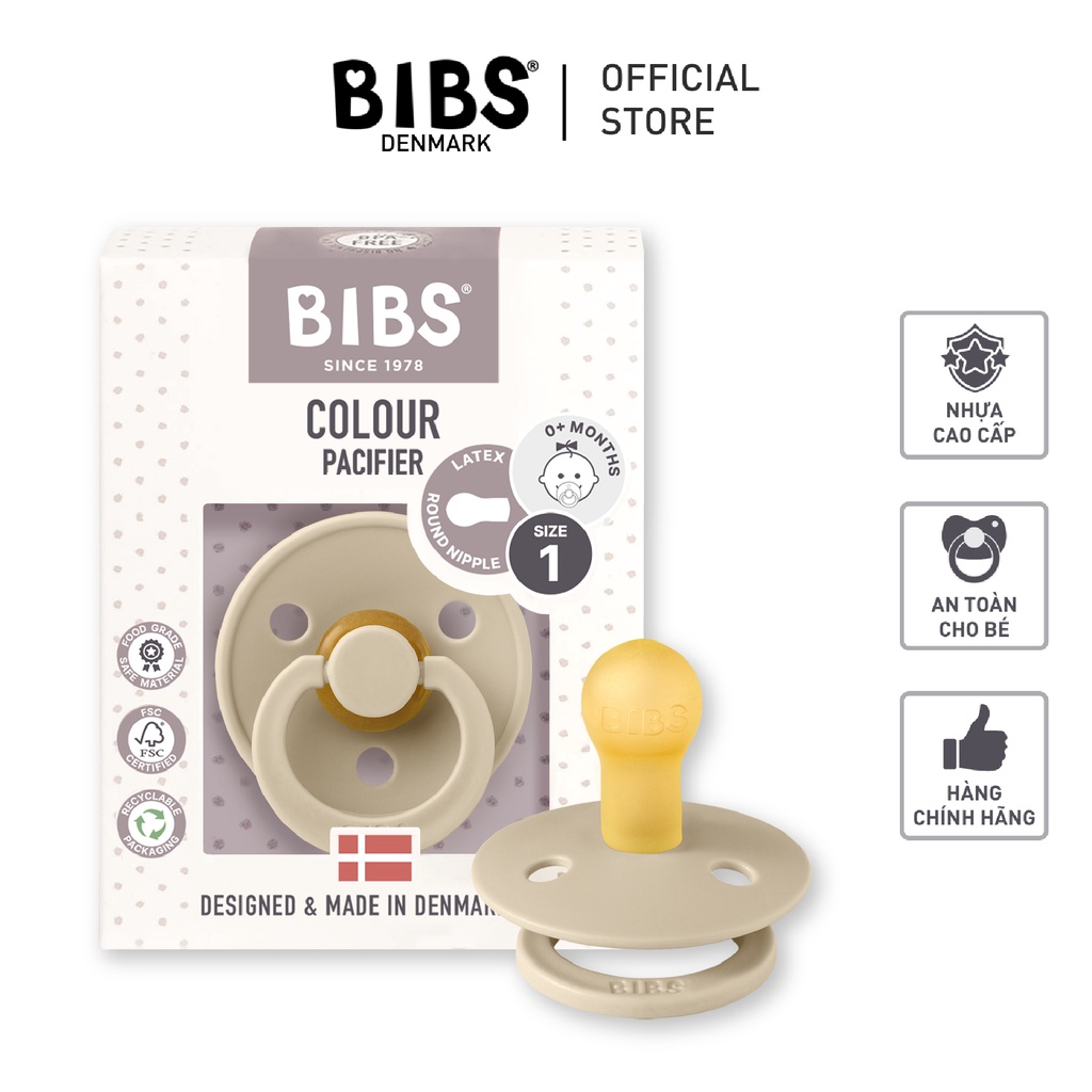 Ti Ngậm Giả Cho Bé BIBS Colour Đan Mạch Chính Hãng Núm Tròn Chất Cao Su Siêu Mềm An Toàn