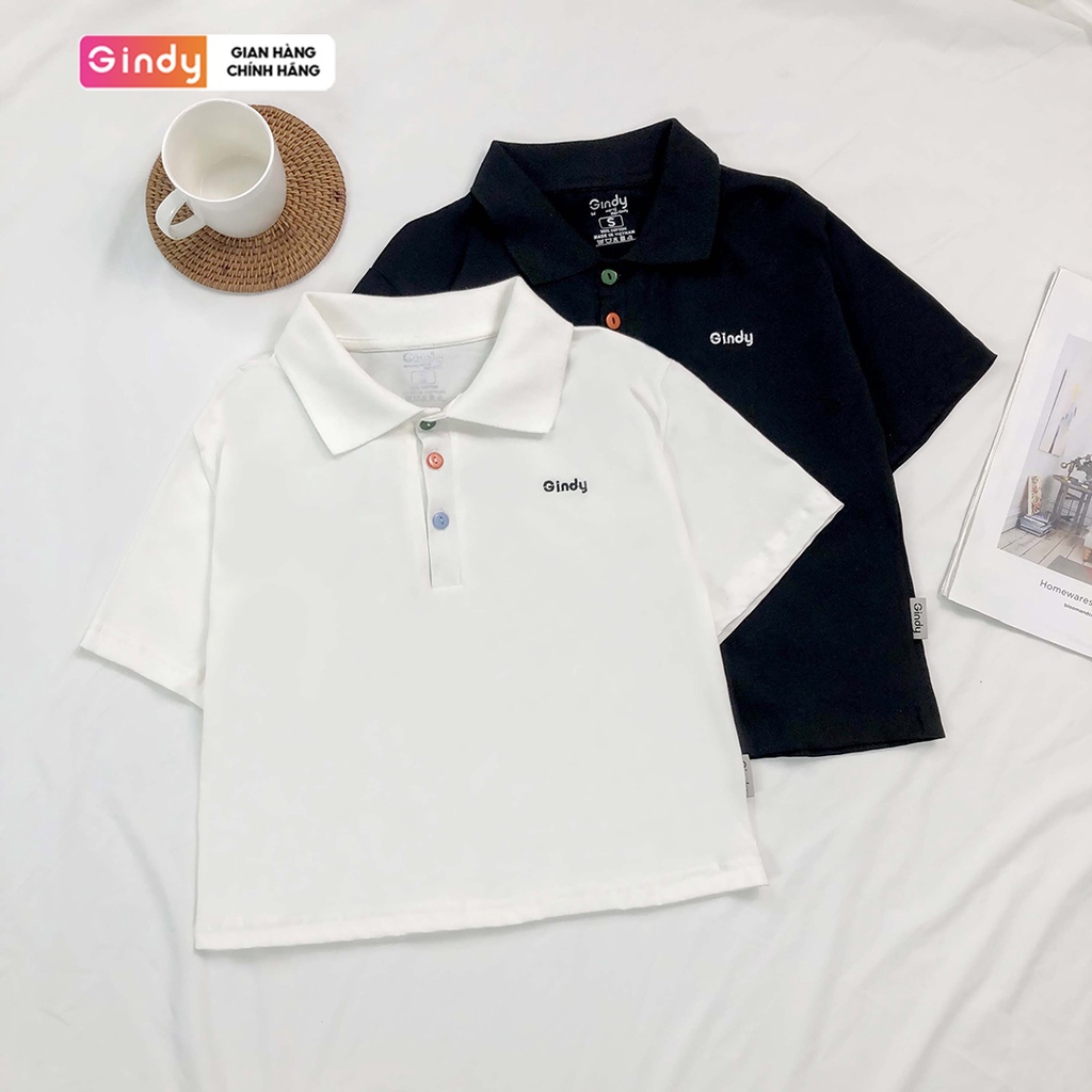 Áo polo nữ dáng lửng tay ngắn chất cotton GINDY basic 2 màu đen, trắng thời trang nữ mặc đi làm đi học đi chơi A8110