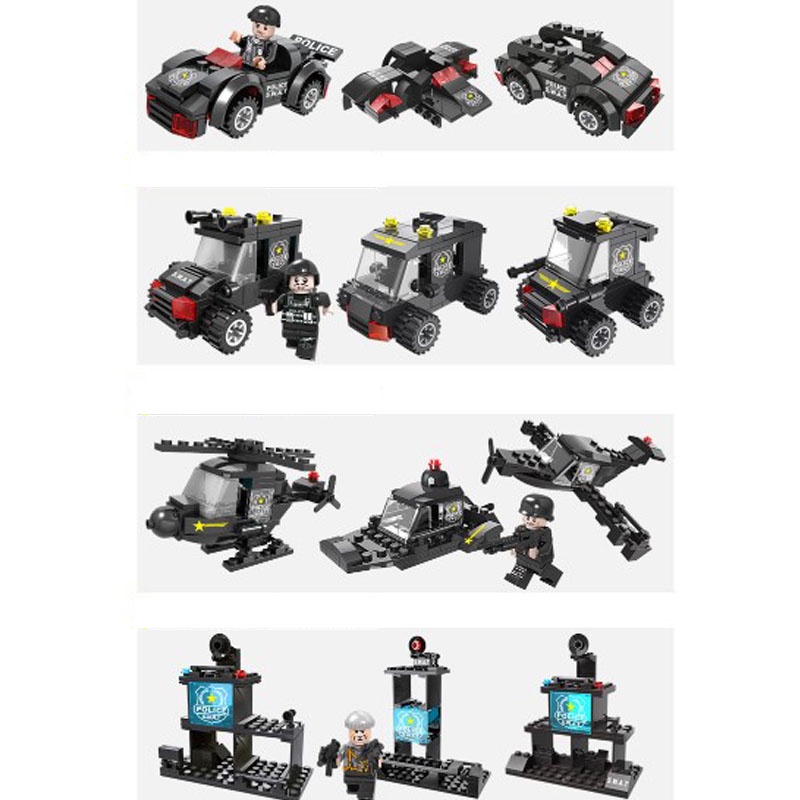 Đồ Chơi Lắp Ráp Kiểu LEGO Biệt Đội Cảnh Sát,Trực Thăng,Tàu Biển ,Ôtô ,Swatt Team 27 Tạo Hình Với 750 Chi Tiết