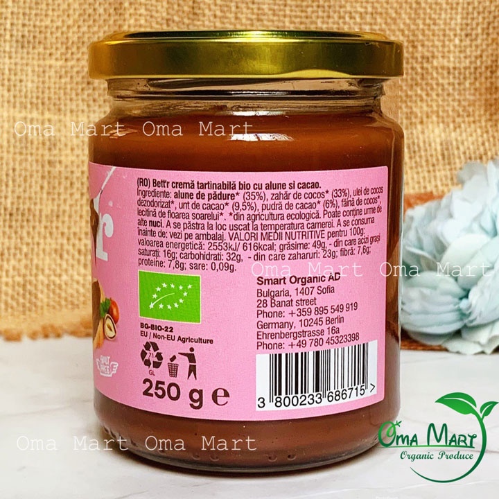 Bơ hạt phỉ cacao hữu cơ Bett'r 250g