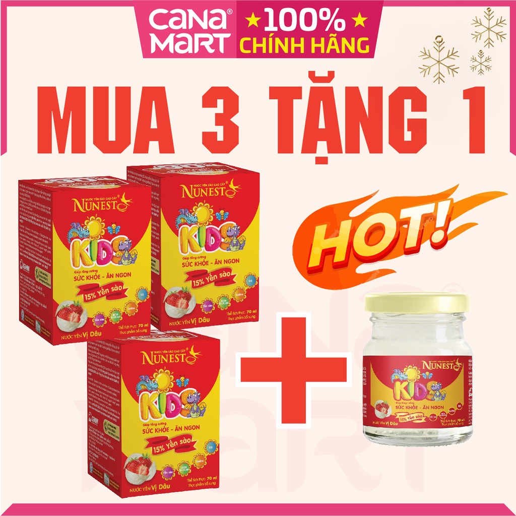 [MUA 3 TẶNG 1] Nước yến cho bé Nunest Kid vị dâu, ngon miệng, mệt mỏi, sức đề kháng, hỗ trợ tiêu hóa.