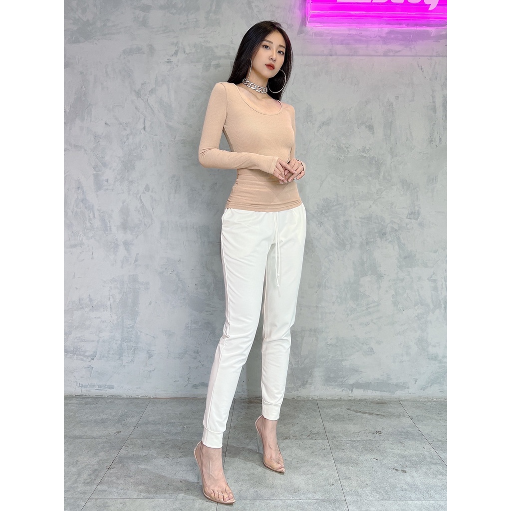 Áo Dài Tay Cổ Tròn Thường Nữ Busy Thun Gân Chun Co Giãn Ôm Sát DT2T