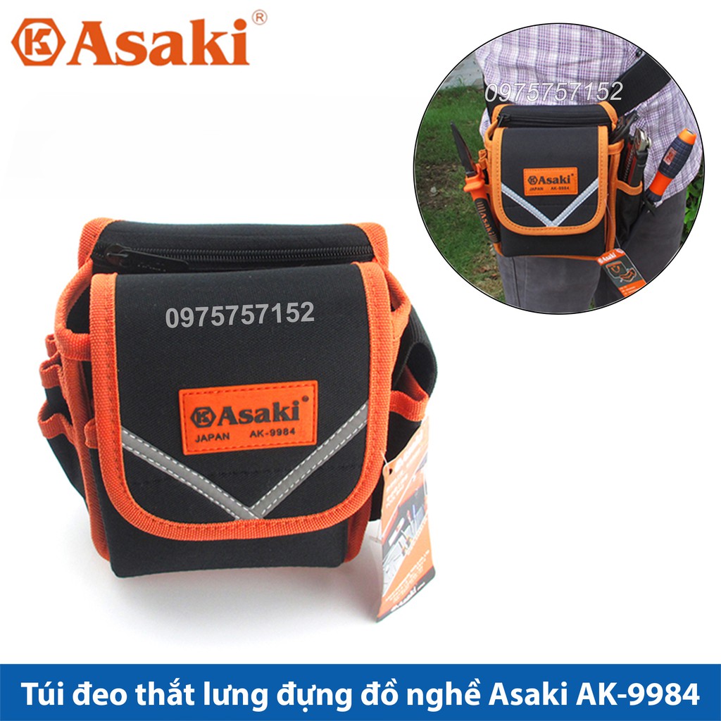 Túi đeo thắt lưng đựng đồ nghề sửa chữa cao cấp, chống thấm, chống đâm thủng, túi đồ nghề chuyên nghiệp Asaki AK-9984