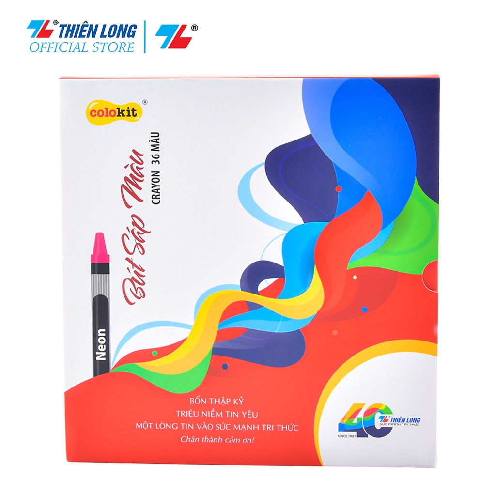 Bút sáp màu Thiên Long Colokit CR-C042/40YEARS - 36 màu - 26 màu cơ bản, 6 màu Neon và 4 màu nhũ