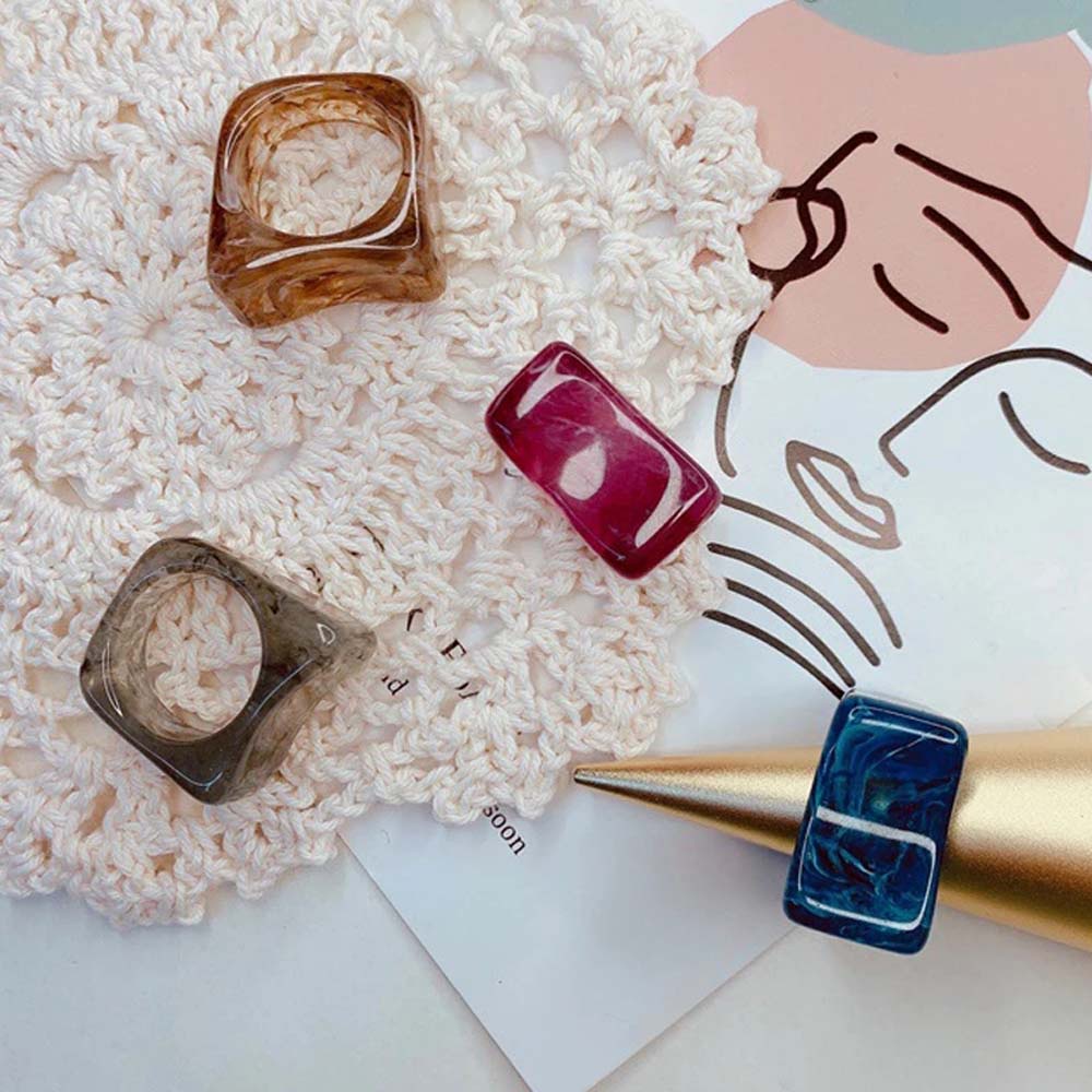 Nhẫn Nhựa Resin Nhiều Màu Sắc Phong Cách Vintage Thời Trang Hàn Quốc