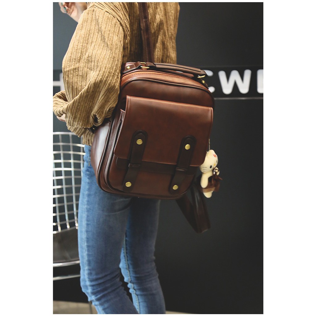BLN49H508 BALO NỮ THỜI TRANG PHONG CÁCH VINTAGE BALO VUÔNG HỌC SINH DA PU ULZZANG
